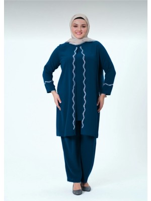 Elifnaz Kadın Büyük Beden Petek Kumaş  Pantolonlu Ikili Anne Abiye Takım