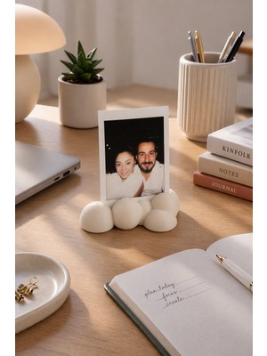 Bit Byte Brick Cloud Polaroid Fotoğraf Standı - Instax Masaüstü Fotoğraf Tutucu - Kemik Beyaz