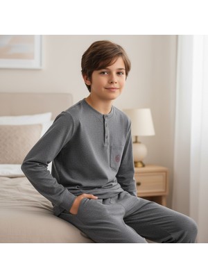 Bonbon Genç Erkek Pamuklu Koyu Gri Renk Pijama Takımı AL007 V2 BB2437