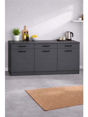 T Designo Diva 3 Çekmeceli-3 Kapaklı Mutfak Alt Modül-Çok Amaçlı Dolap-Kiler Dolabı 180 cm -Tezgah Dahil