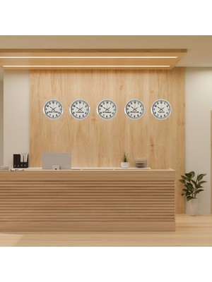 MidasTech Beyaz Premium Tasarım 36 cm Metal Dünya Saatleri 5’li Set