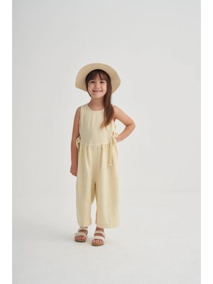 Queen Kids Queenkids Kız Çocuk 20062 Tulum Kolsuz Bğcıklı Keten Sarı