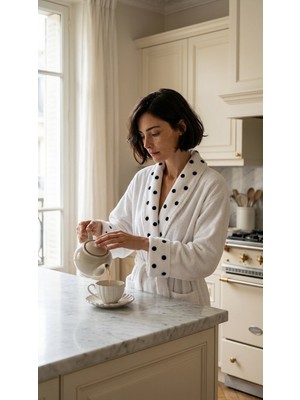 Minteks Lueur Noire 100%PAMUK Kadın Şalyaka Kısa Bornoz