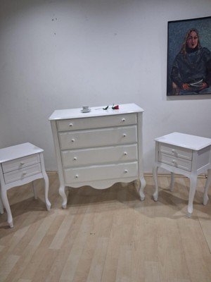 Bengi Ankara Mobilya Şifonyer 2 Adet Komodin 90668 Model Aslan Ayak Kayın Parlak Beyaz Porselen Kulp