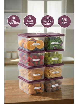 Selka Home 8 Adet Derin 1 Lt. Nora Organizer Buzdolabı Buzluk Düzenleyici Saklama Kabı