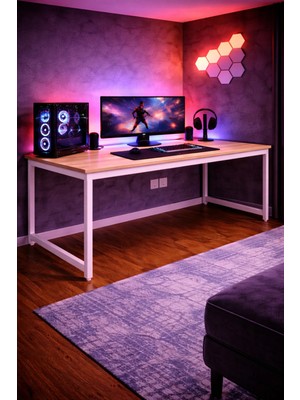 Flinder Çam/beyaz Oyuncu Masası 160X60, Bilgisayar Masası, Gamer Masası, Gaming Masa, Metal Ayaklı