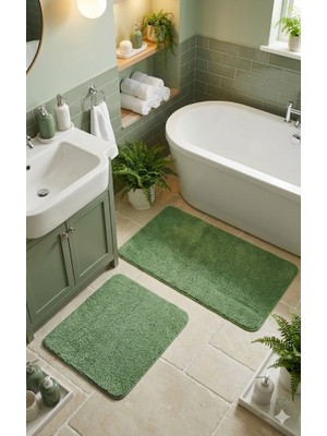 Eurobano Shaggy Bohem Makinede Yıkanabilir Lateks Kaymaz Taban 2li Banyo Paspası 60X100 60X50 cm
