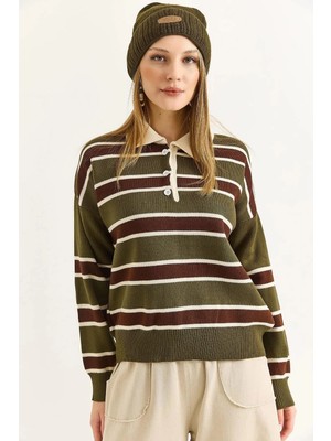 Polo Yaka Yeşil Beyaz