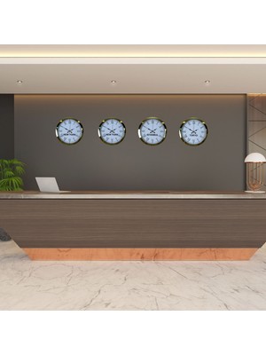 Nemere Gold Prestige 4’lü Metal 36 cm Dünya Duvar Saatleri