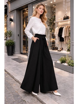 Barbora Keten Yazlık Günlük Kemerli Kadın Pantolon Şalvar