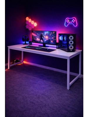 Flinder Beyaz Oyuncu Masası 160X60, Bilgisayar Masası, Gamer Masası, Gaming Masa, Metal Ayaklı