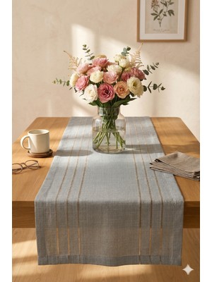 Miabella Home Masa Örtüsü Runner 35X145 cm Salon Runner Keten Görünümlü Yemek Masası Runner