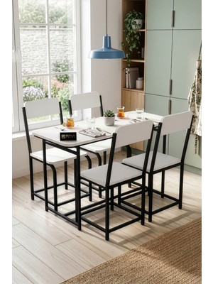 Gold Falez Mutfak Masa Takımı 4 Sandalyeli Yemek Masası Set Cafe Balkon Bahçe Masa Sandalye Minör 9800 Beyaz