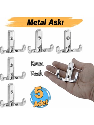 Badem10 (5 Adet) Aytuğ Askı Krom Renk Dolap Askılık Duvar Askılığı Vestiyer Mutfak Elbise Kıyafet Askısı