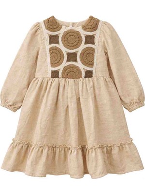 Gvn Kids Kız Çocuk Bej Dantel Detaylı Elbise – Doğal ve Özgün Şıklık