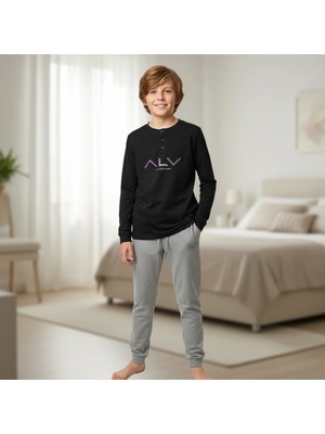 Bonbon Genç Erkek Pamuklu Siyah Renk Pijama Takımı AL009 V2 BB2441