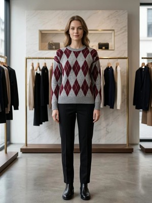 Mersi Kazak Baklava Dilim Bisiklet Yaka Gri Bordo