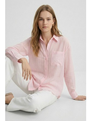 Rays Pembe Cepli Çizgili Oversize Gömlek 5449