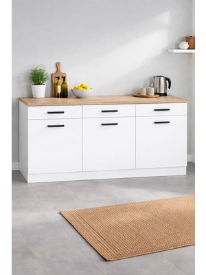 T Designo Diva 3 Çekmeceli-3 Kapaklı Mutfak Alt Modül-Çok Amaçlı Dolap-Kiler Dolabı 180 cm -Tezgah Dahil