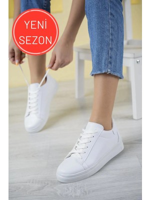 Wipper Unisex Beyaz Spor Ayakkabı Sneaker Düz Tabanlı Suni Deri ile Rahat Adımlar