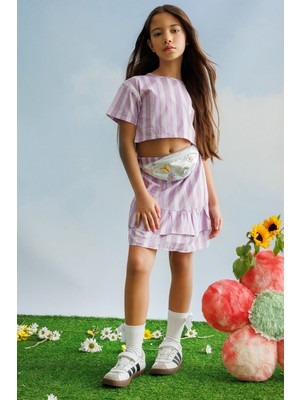 Le Mabelle Lila Çizgili Kız Çocuk Crop Etek Ikili Takım - Cora