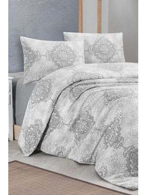 Aytunç Etnik Gri %100 Pamuklu (Çarşafsız) Çift Kişilik Nevresim Seti 200X220 cm