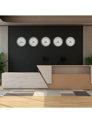 MidasTech 36 cm 5’li Dünya Saatleri Beyaz Klasik Roma Rakamlı