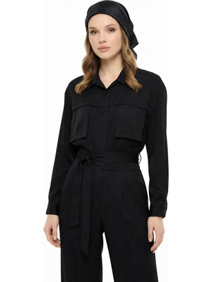 Lale Butik Cep Detay Gömlek Pantolon Takım 100795 Siyah