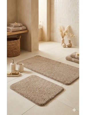 Eurobano Shaggy Bohem Makinede Yıkanabilir Lateks Kaymaz Taban 2li Banyo Paspası 60X100 60X50 cm