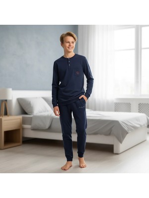 Bonbon Genç Erkek Pamuklu Lacivert Renk Pijama Takımı AL007 V1 BB2436