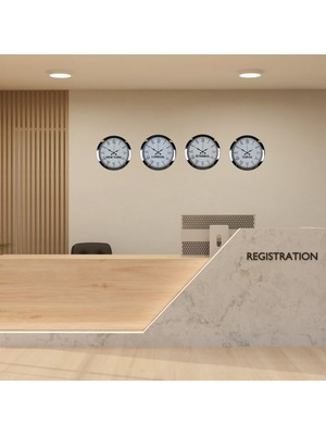 Lowell Home Royal Krom 4’lü 36 cm Metal Dünya Duvar Saatleri LWLHM-RSYT367