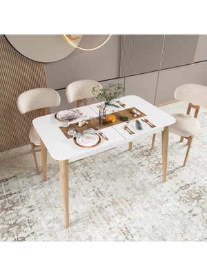Fly Mobilya Kadita Yemek Masası, 70X114 Açılır Yemek Masası, Beyaz Yemek Masası