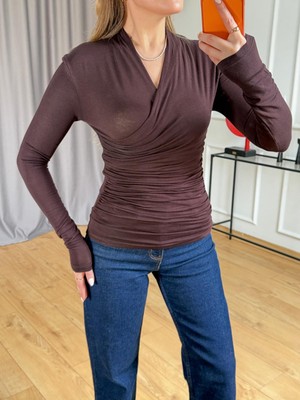 Size Özgü Kahve Kruvaze Model Bluz