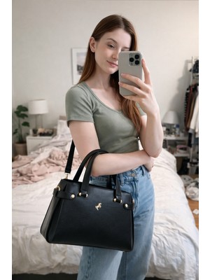 Miami Polo Clup Kadın Omuz Çantası Çok Bölmeli – Gold Detaylı Şık El ve Askılı Kadın Çanta