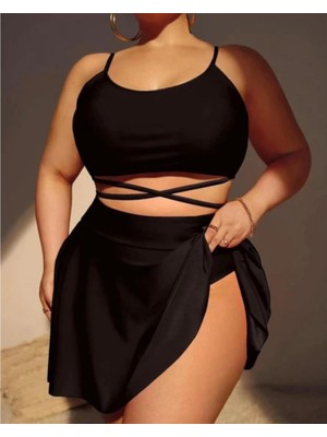 AGM Ayarlanabilir Askı Çıkarılabilir Pedli Brezilyan Kesim Siyah Bikini Takım Etek Pareo ile ,etek Pareosu ile Birlikte Siyah Bikini Takım