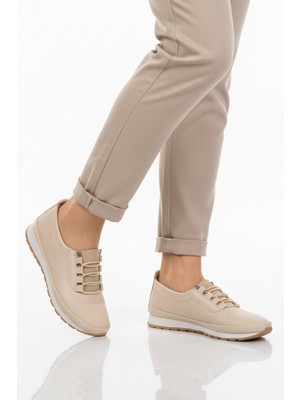Ayk's Bej Lastik Bağcıklı Hafif Esnek Kadın Casual Ayakkabı 034 Z