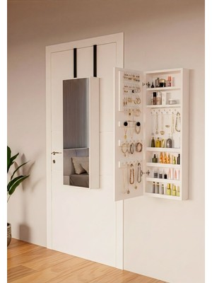 Asaella Mobilya Laven Aynalı, Asılabilir, Fonksiyonel, Kullanışlı, Şık, Ahşap, Beyaz, Takı ve Makyaj Dolabı,