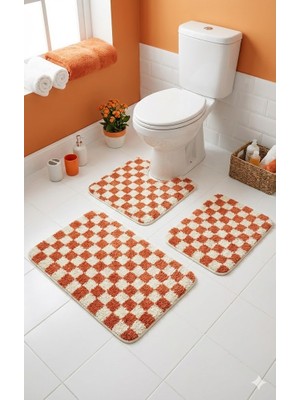 Eurobano Chess Dama Desen Lateks Kaymaz Taban Makinede Yıkanabilir 3'lü Banyo Paspası 60X100 60X50 60X50 cm
