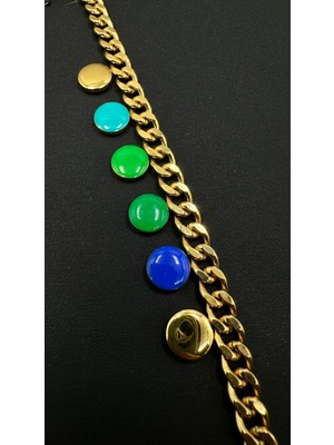 Stainless Steel Renkli Diskli Altın Renk Bileklik
