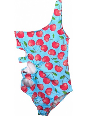 Look Me Kiraz Figürlü Asimetrik Kesim Cut-Out Kız Çocuk Mayo