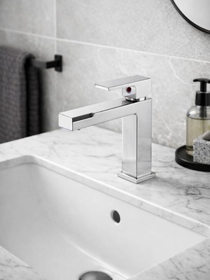 FUALORA Gümüş Kare Model Pirinç Lavabo Bataryası