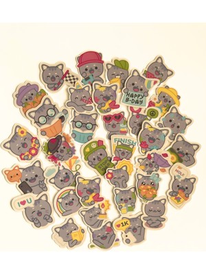 TT sticker Sevimli Kawaii Gri Kedi Sticker Set Bullet Journal Ajanda Laptop Telefon Tablet Etiket Çıkartma