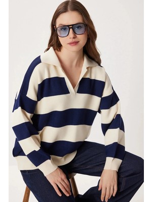 Lacivert Beyaz Çizgili