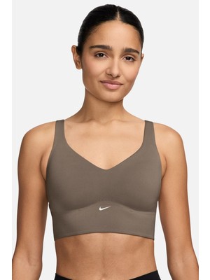 Nike Dri-Fit Alate Medium Support Long Design Long Pad Convertible Training Womens Bra Pedli Kadın Spor Bra Kahverengi