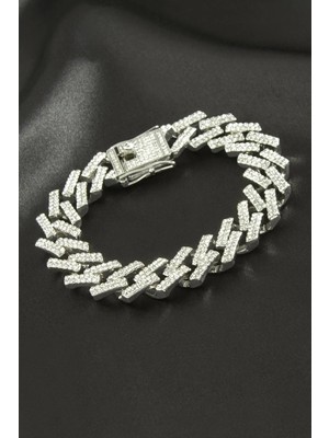 Kocadal Chain Zikzak Zincir Zirkon Taşlı Lüks Çelik Bileklik