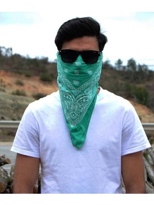Metal Giyim Damla Desenli Kare Bandana - Yeşil