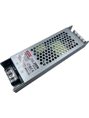 Jinbo 200W 12V 16.7A IP20 Slim Metal Kasa Iç Mekan Şerit LED Trafo – 3 Yıl Garantili (JLV-12200TK)
