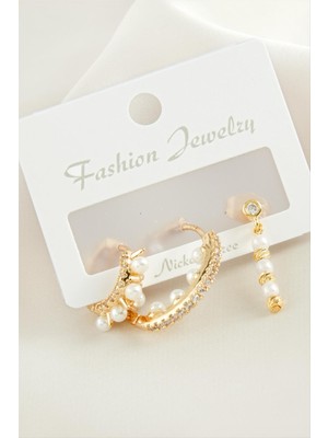 Kocadal 3 Adet Dorika Inci Zirkon Taşlı Küpe