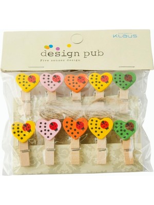 Kocadal 10 Adet Uğur Böceği Renkli Kalp Süs Mandal