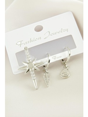 Kocadal 3 Adet Yıldız Zirkon Taşlı Küpe